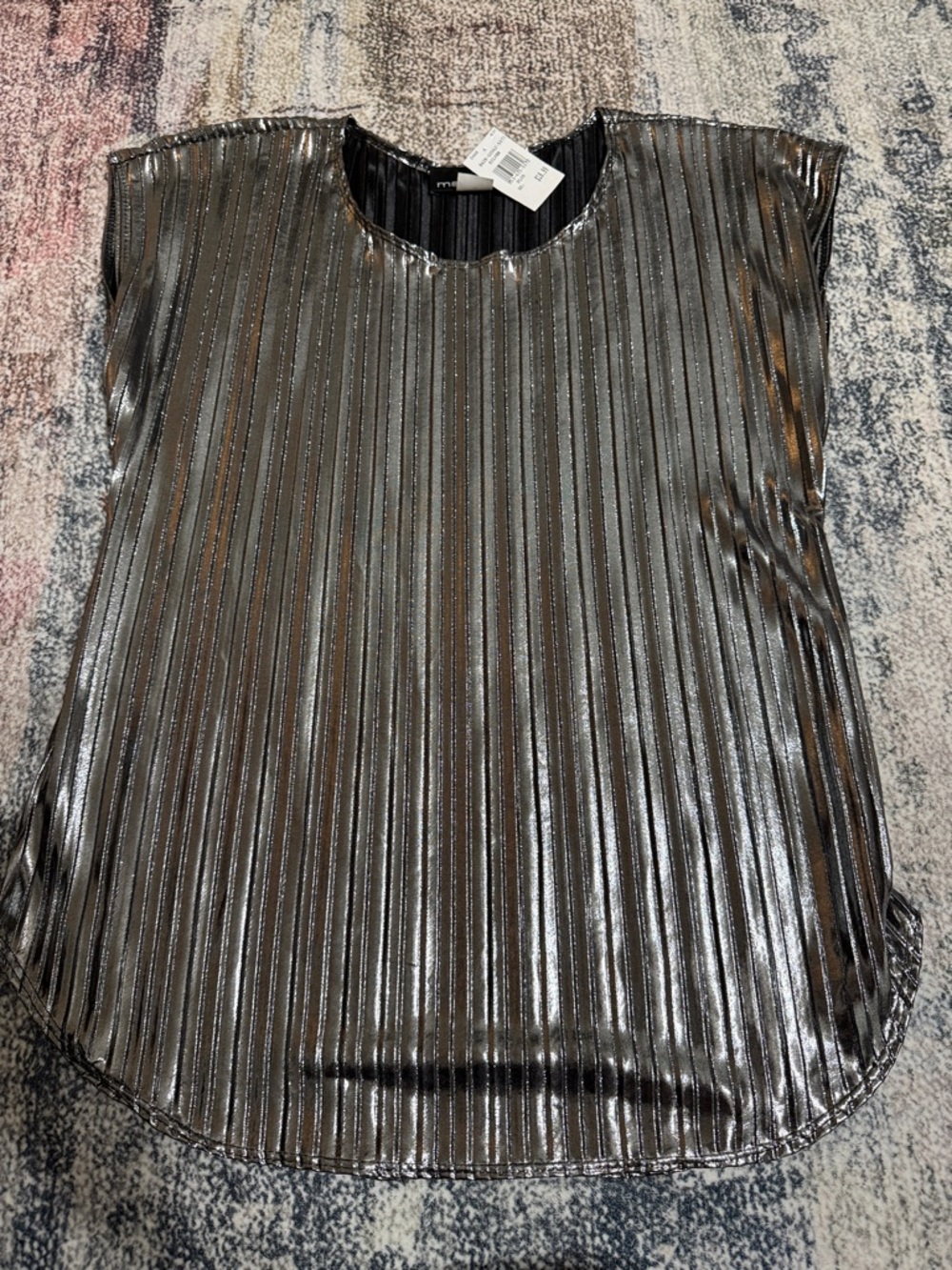 Pleated Metallic Sleeveless Top - Silver